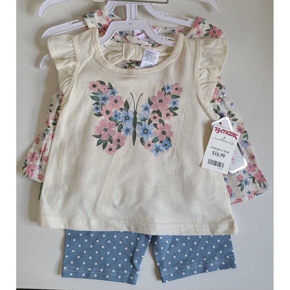 Girls 4-Piece Floral & Polka Dot Outfit Sets Tops Skort & Shorts  Size 24M - Picture 2 of 9